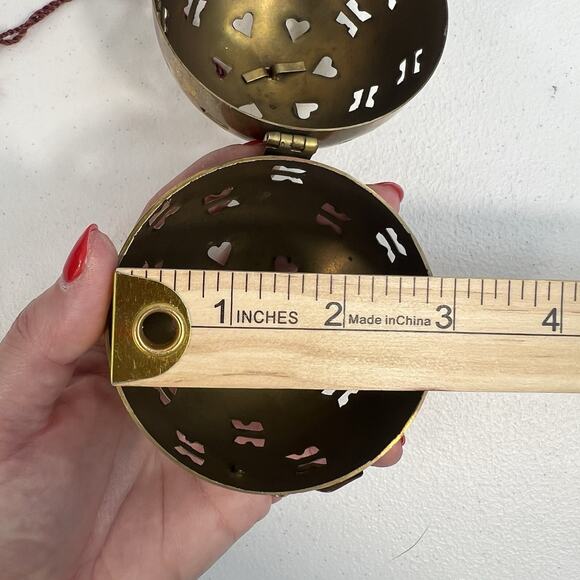 Vtg Brass Friendship Hanging Pierced 3" Potpourri Ball Orb Christmas Ornament - Picture 9 of 9